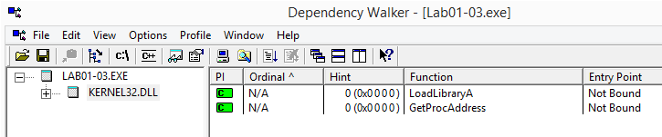 Imports with Dependency Walker