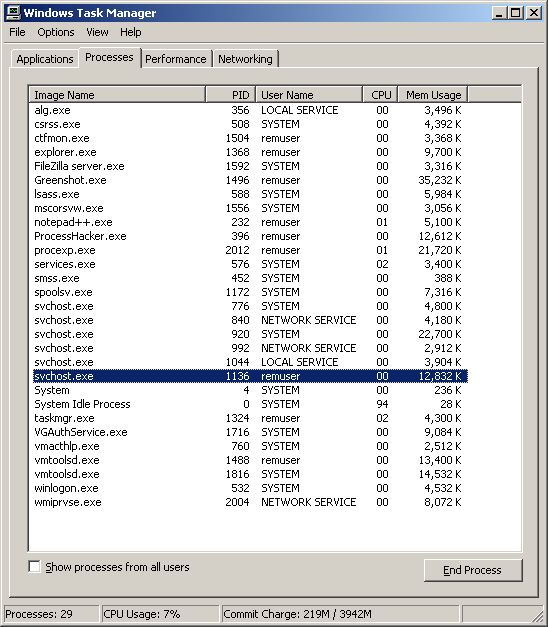 Running svchost.exe with Task Manager